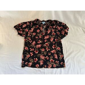 CeCe Women's Short Sleeve Size Medium Dressy Shirt, Stretchy, Black/Pink